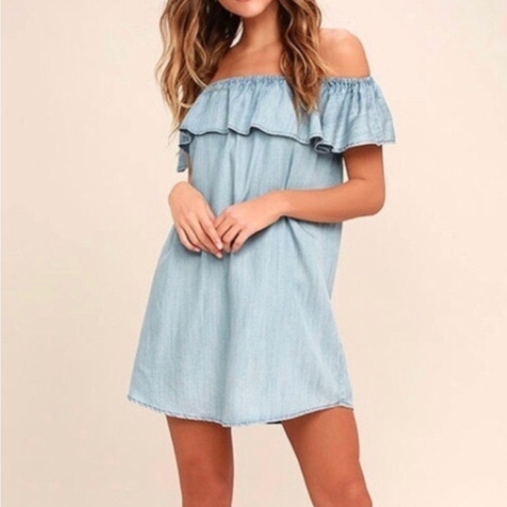 Zara Off-Shoulder Denim Blue Mini Dress